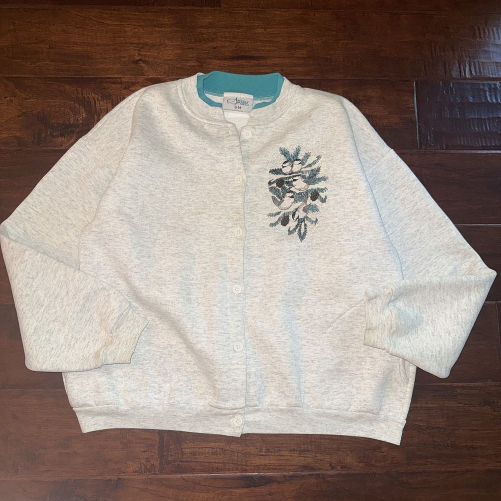 Vintage Artisans Full Button Sweatshirt Cardigan Gray Size Small Medium‎ Birdies